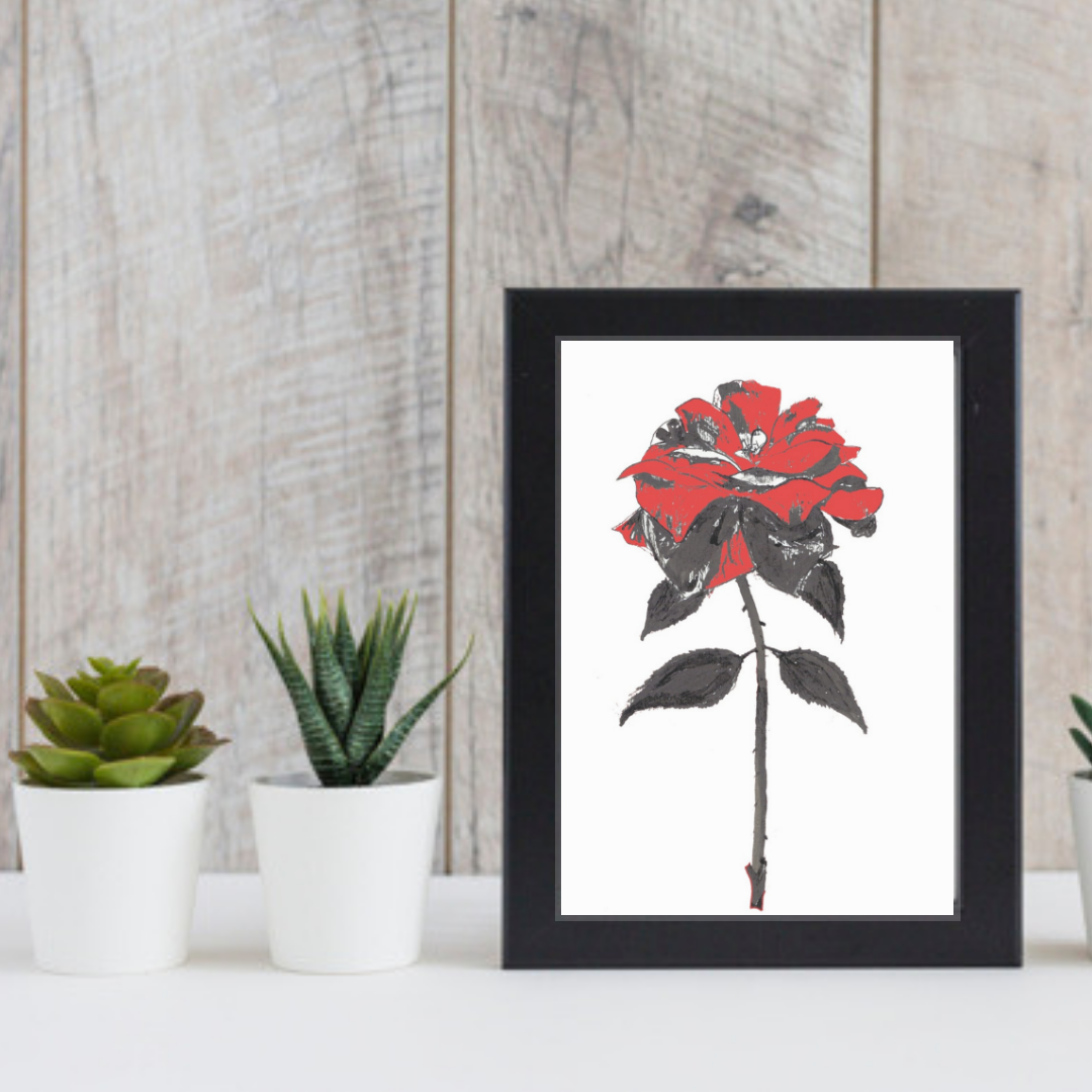 Enchanted Red Rose Art Print-Pen and ink-Brush Point Studio