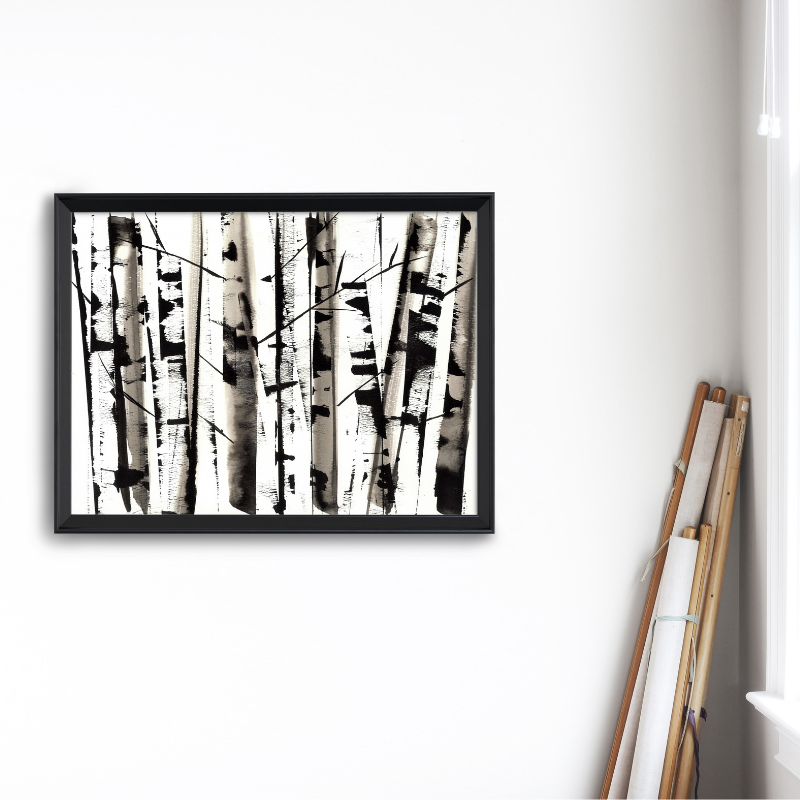 Abstract Silver Birch Trees Version 1-Print-Brush Point Studio