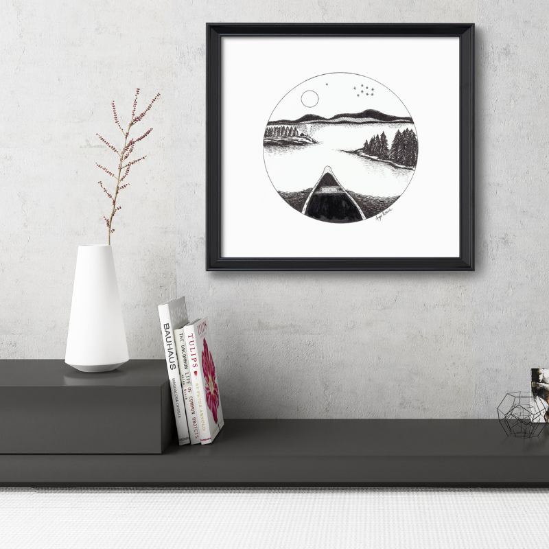 Canoe Cameo Art Print-Pen and ink-Brush Point Studio