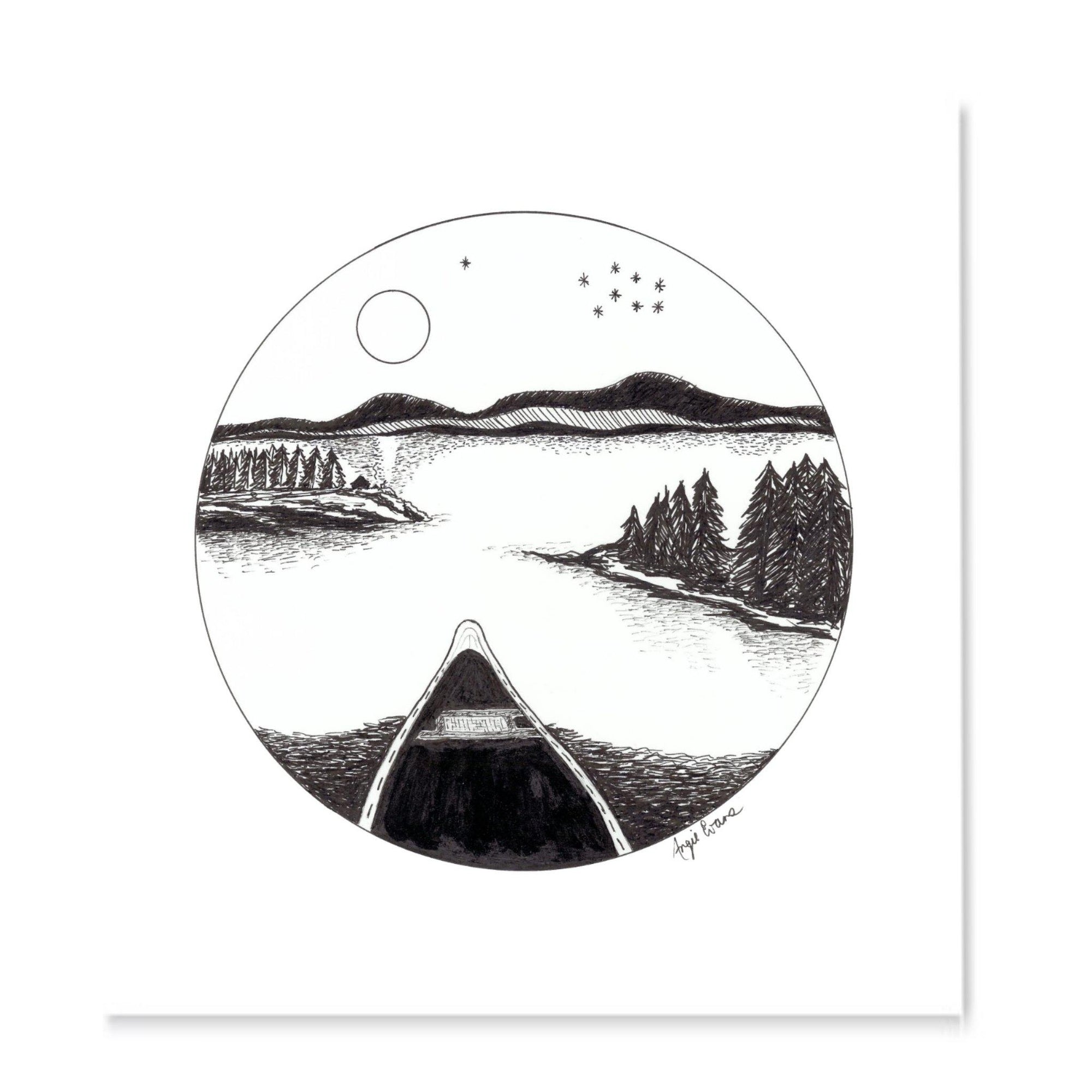 Canoe Cameo Art Print-Pen and ink-Brush Point Studio