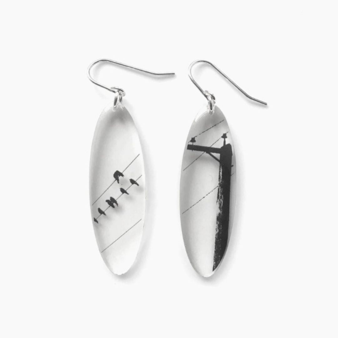 Oval Crow Earrings
